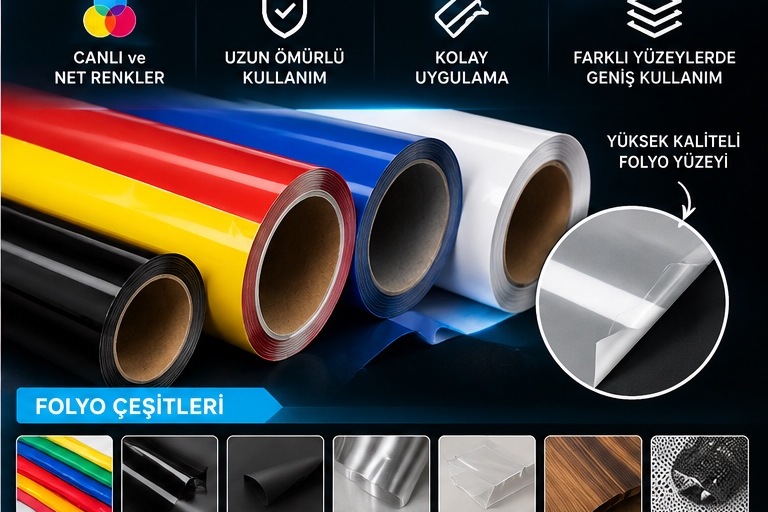 Renkli folyo ruloları ve folyo uygulama örnekleri