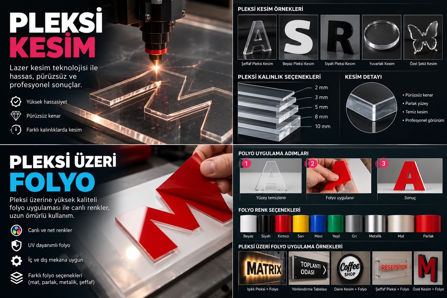 Pleksi lazer kesim ve pleksi üzerine folyo uygulaması